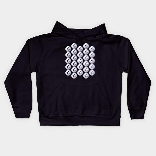 Black Square and Compass Golf Balls Kids Hoodie by Hermz Designs